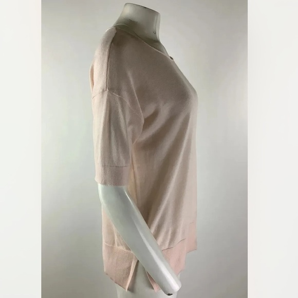 NWT Nordstrom Signature Sz M Cashmere Linen Short Sleeve Sweater In Wisp Pink - Picture 3 of 6